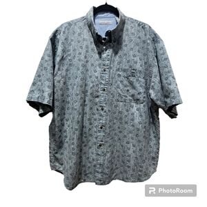 Bugle Boy Company XL Ramie Blend Men's Green Short Sleeve Dress Shirt Floral